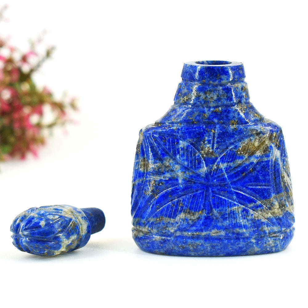 gemsmore:Exclusive Lapis Lazuli Hand Carved Genuine Crystal Gemstone Carving Perfume Bottle