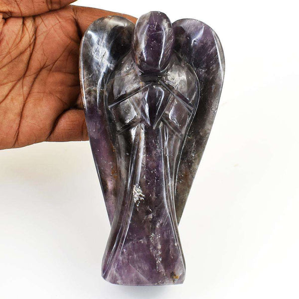 gemsmore:Exclusive Lepidolite Hand Carved Genuine Crystal Gemstone Carving Angel