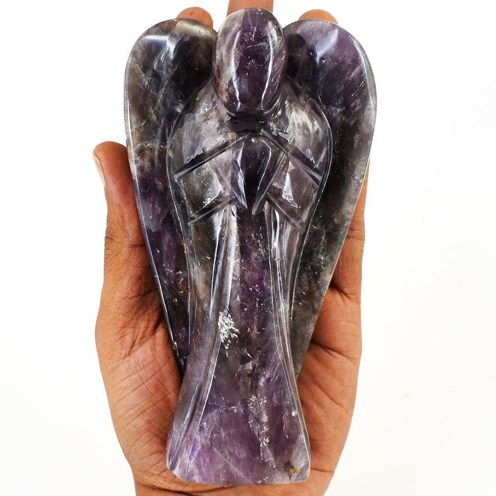 gemsmore:Exclusive Lepidolite Hand Carved Genuine Crystal Gemstone Carving Angel