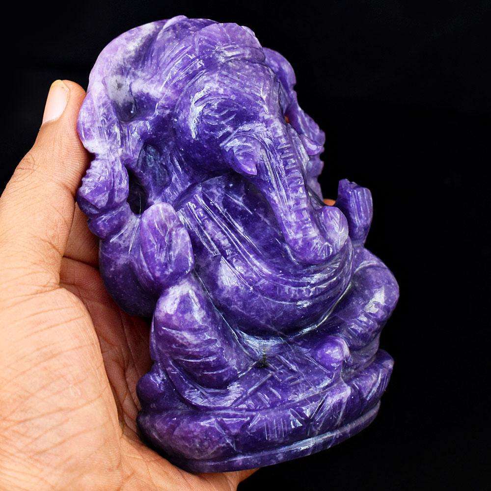 gemsmore:Exclusive Lepidolite Hand Carved Genuine Crystal Gemstone Carving Lord Ganesha