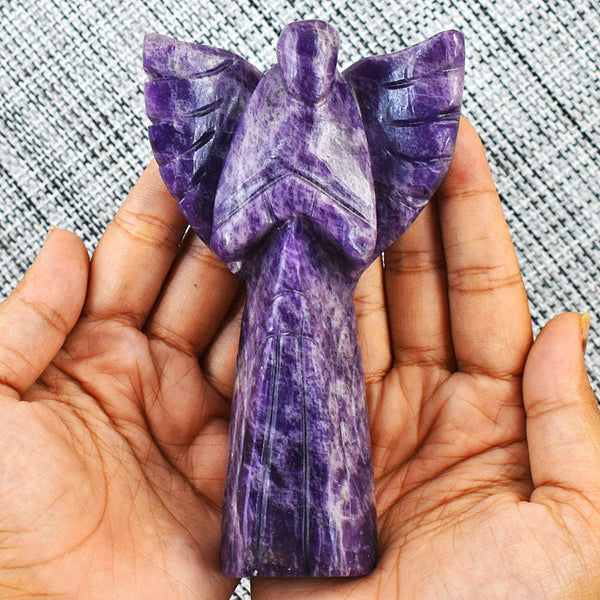 gemsmore:Exclusive Lepidolite Hand Carved Genuine Crystal Gemstone Carving Praying Angel