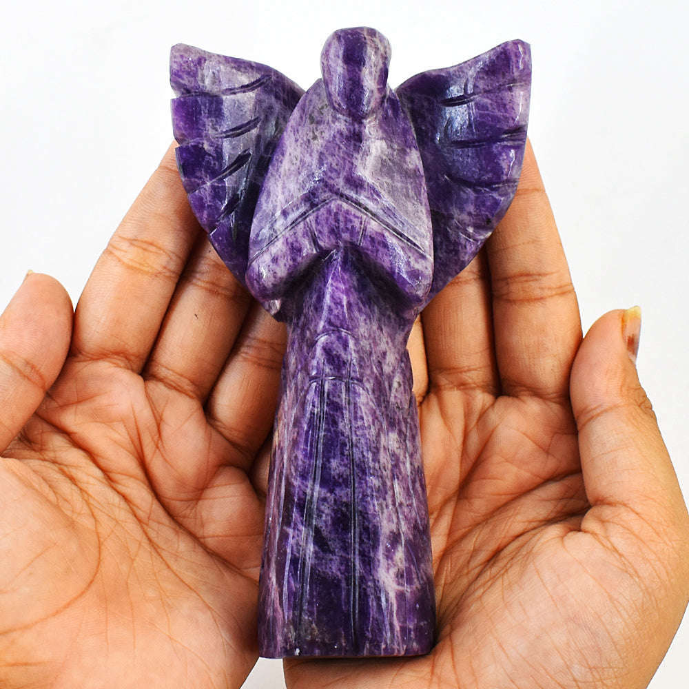 gemsmore:Exclusive Lepidolite Hand Carved Genuine Crystal Gemstone Carving Praying Angel