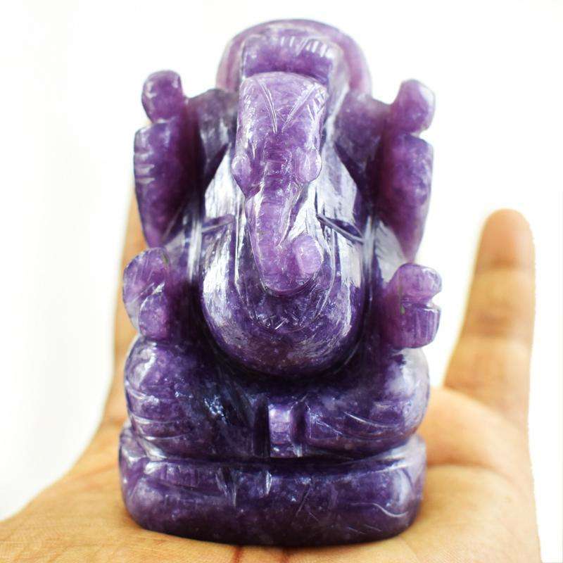 gemsmore:Exclusive Lepidolite Hand Craved Lord Ganesha Idol