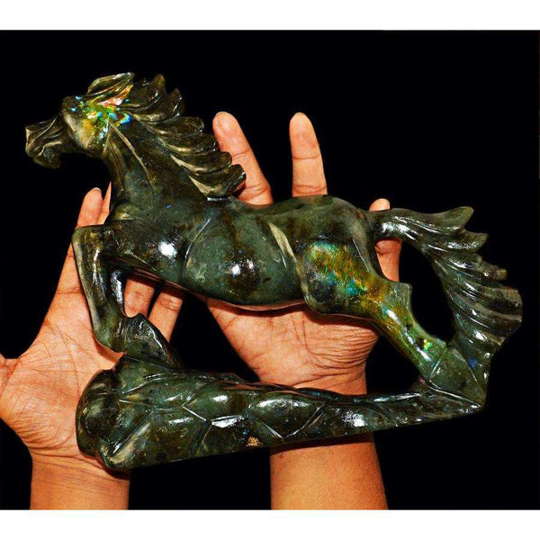 gemsmore:Exclusive Luxury Hand Carved Labradorite Horse Carving