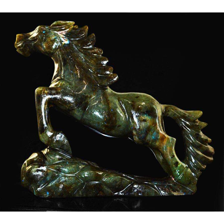 gemsmore:Exclusive Luxury Hand Carved Labradorite Horse Carving