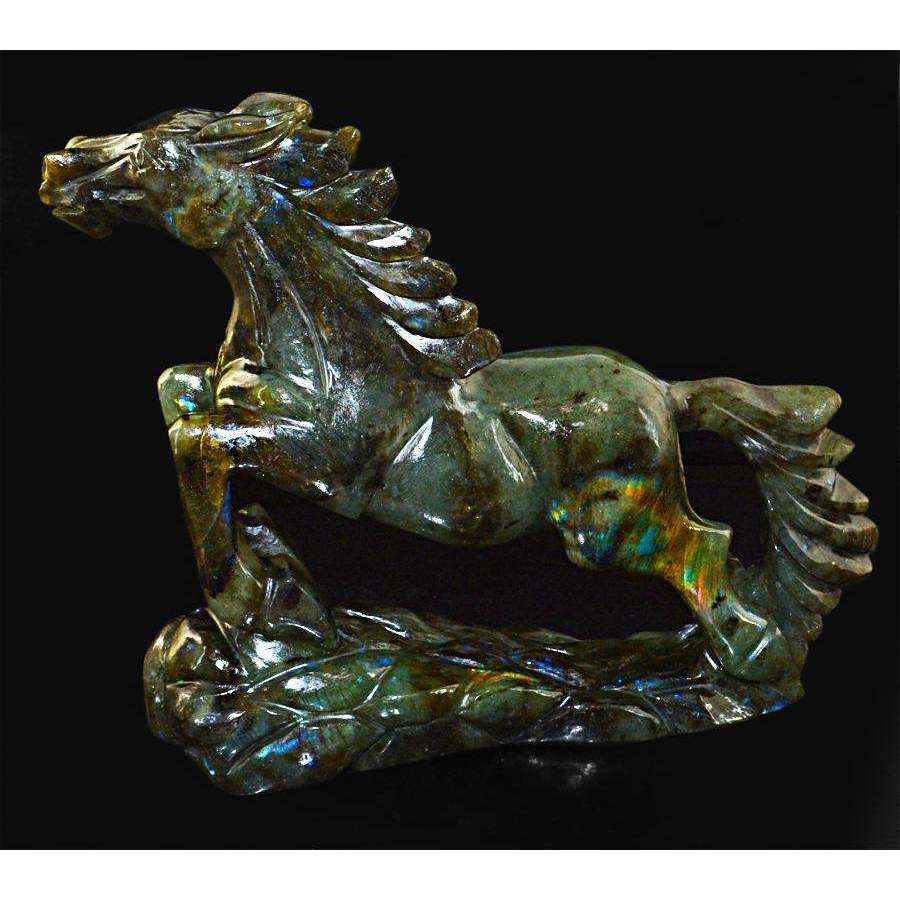 gemsmore:Exclusive Luxury Hand Carved Labradorite Horse Carving