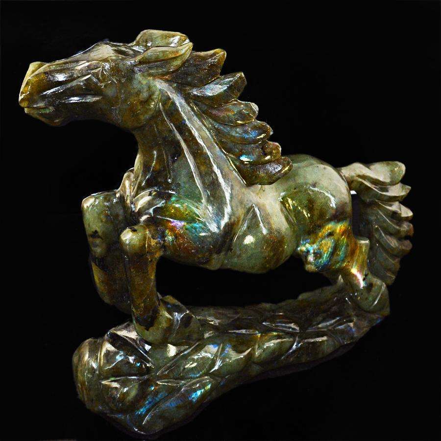 gemsmore:Exclusive Luxury Hand Carved Labradorite Horse Carving