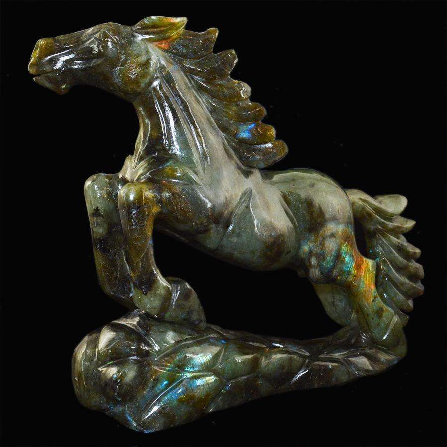 gemsmore:Exclusive Luxury Hand Carved Labradorite Horse Carving