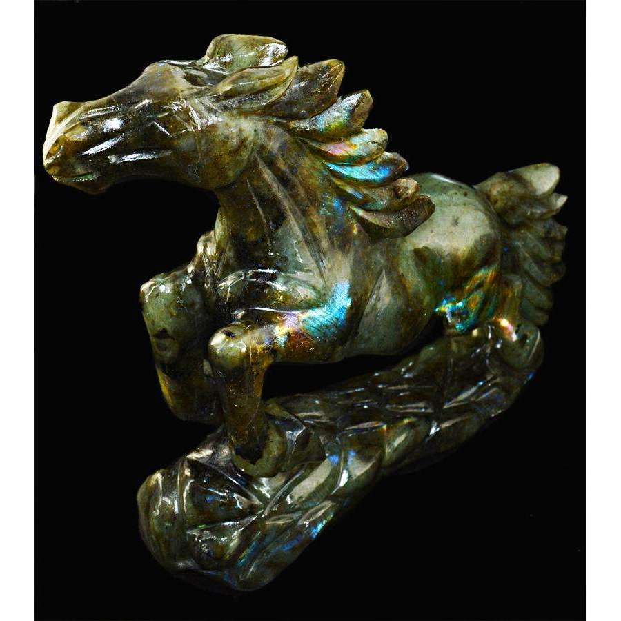 gemsmore:Exclusive Luxury Hand Carved Labradorite Horse Carving