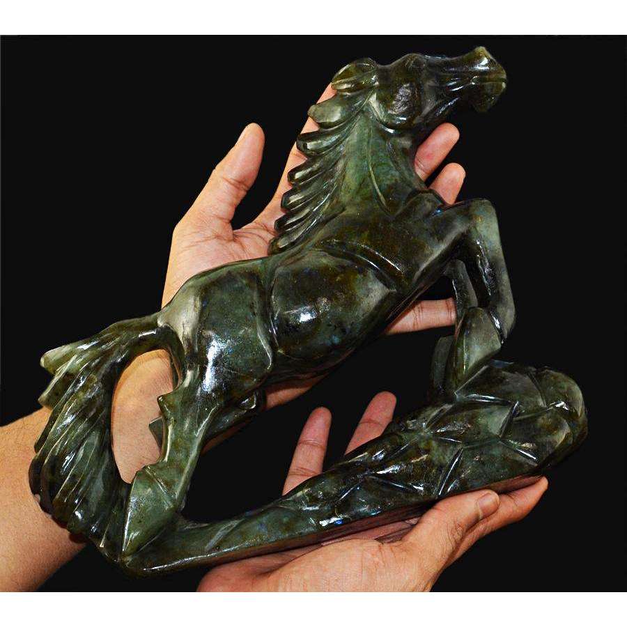 gemsmore:Exclusive Luxury Hand Carved Labradorite Horse Carving