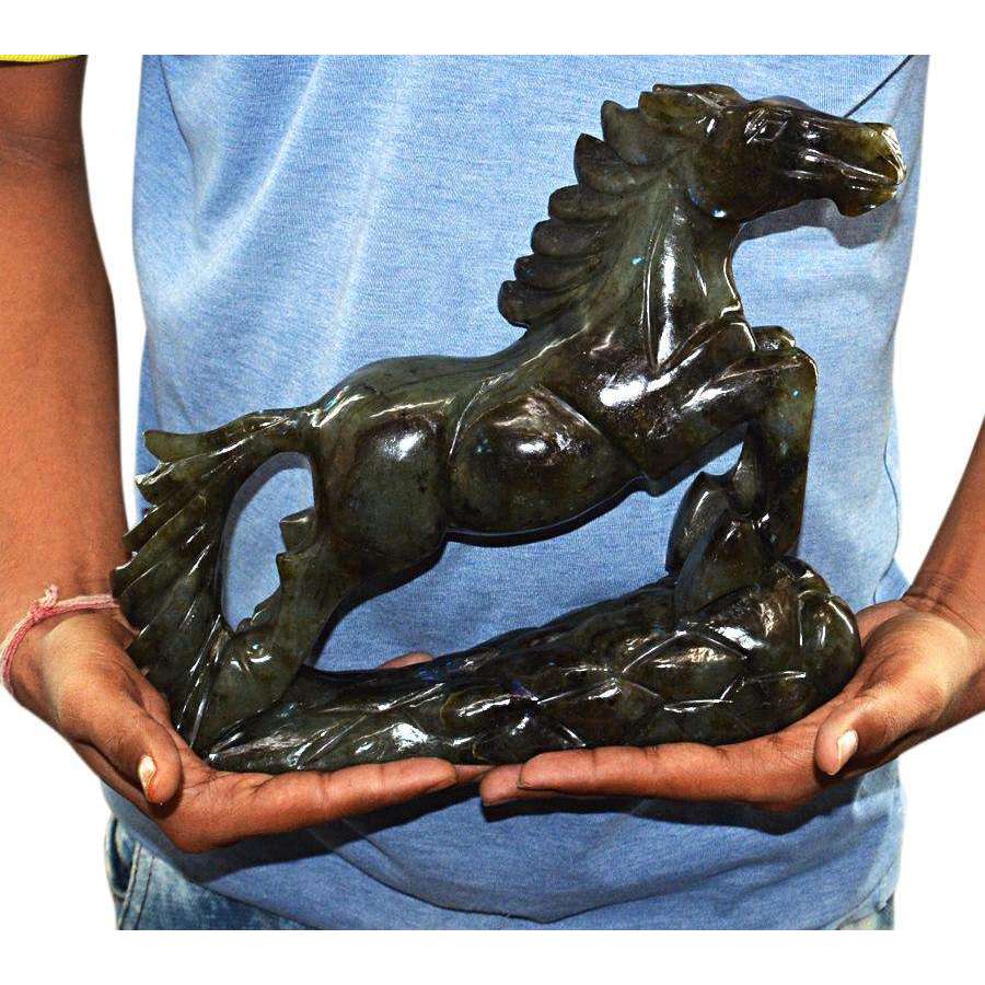 gemsmore:Exclusive Luxury Hand Carved Labradorite Horse Carving