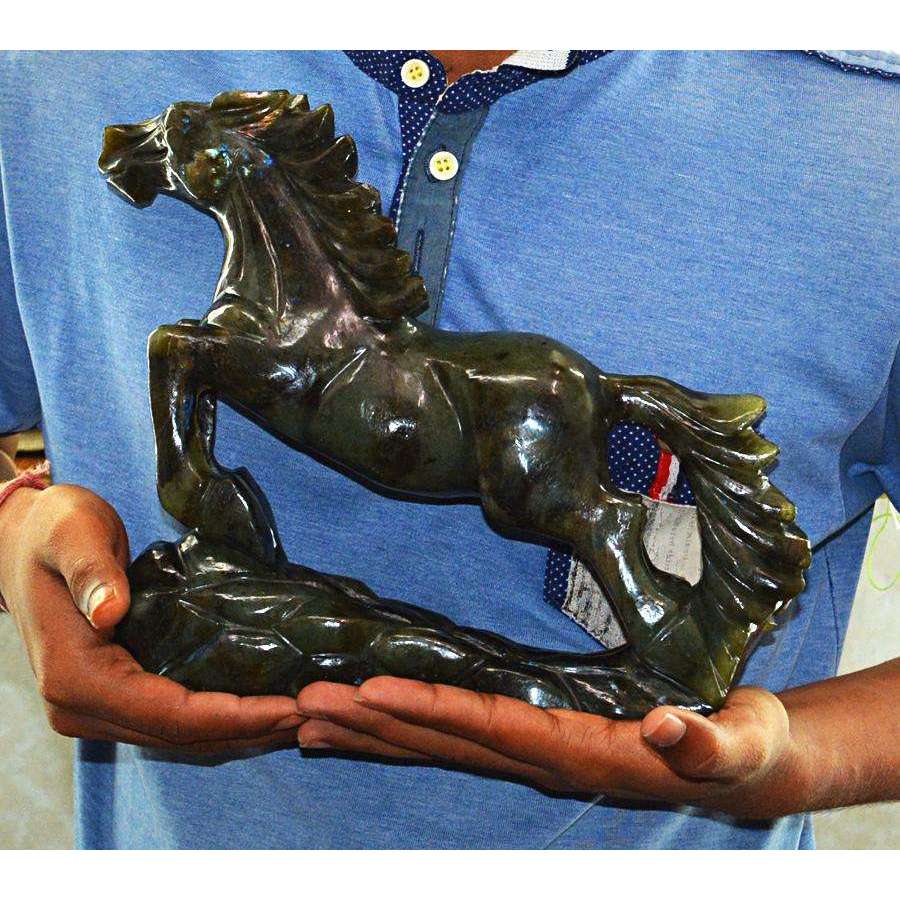 gemsmore:Exclusive Luxury Hand Carved Labradorite Horse Carving