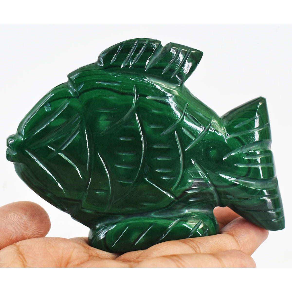 gemsmore:Exclusive  Malachite Hand Carved Genuine Crystal Gemstone Carving Fish