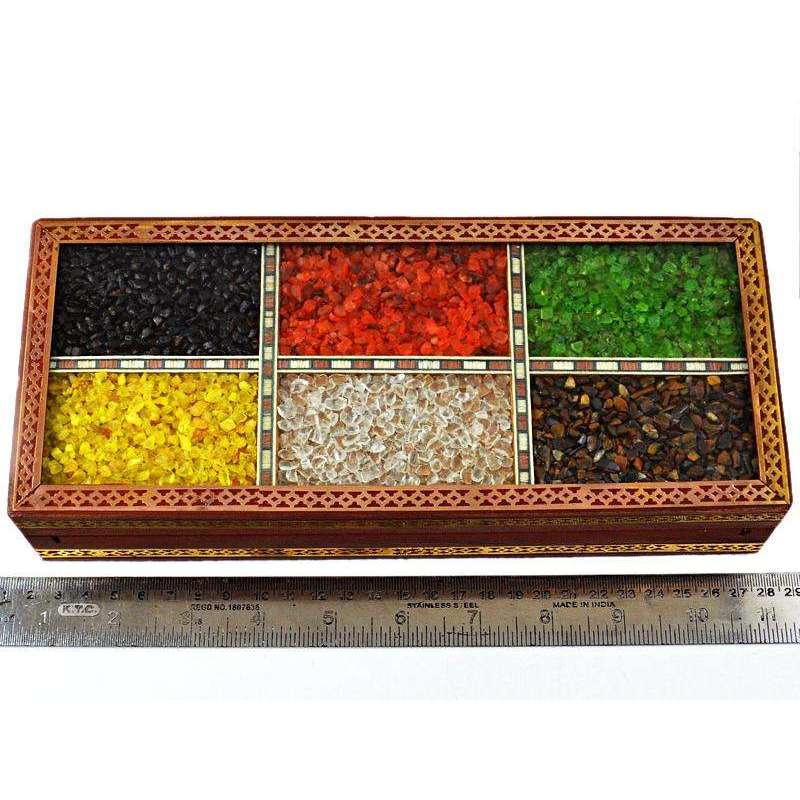 gemsmore:Exclusive Mix Gemstone Carved Wooden Box