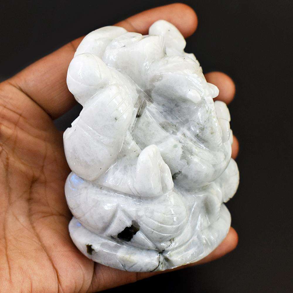 gemsmore:Exclusive Moonstone Hand Carved Lord Ganesha
