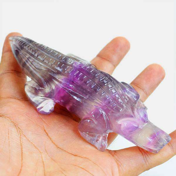 gemsmore:Exclusive Multicolor Fluorite Carved Alligator
