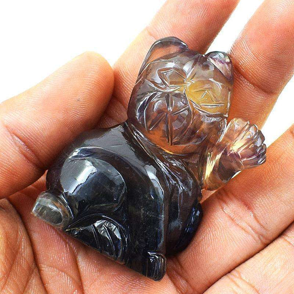 gemsmore:Exclusive Multicolor Fluorite Carved Hello Kitty Cat