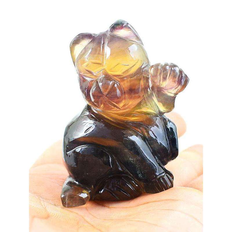 gemsmore:Exclusive Multicolor Fluorite Carved Hello Kitty Cat