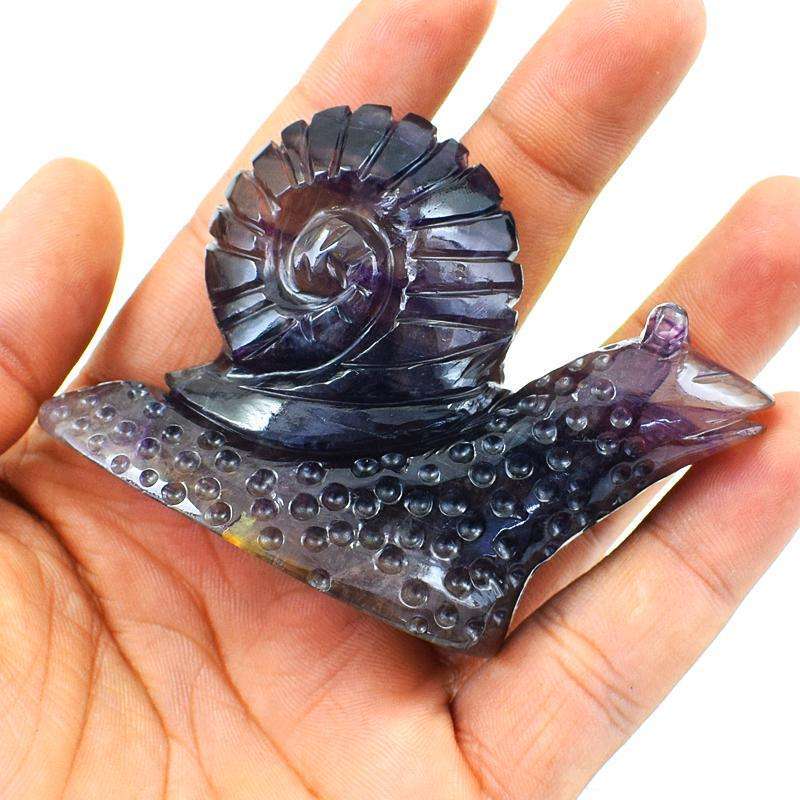 gemsmore:Exclusive Multicolor Fluorite Carved Snail Gemstone