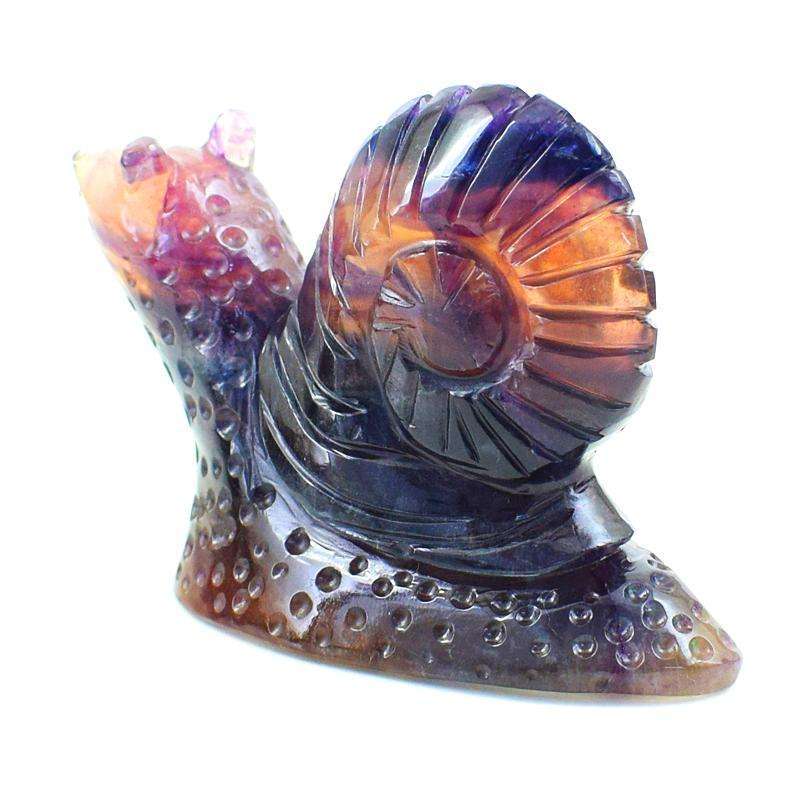 gemsmore:Exclusive Multicolor Fluorite Carved Snail Gemstone