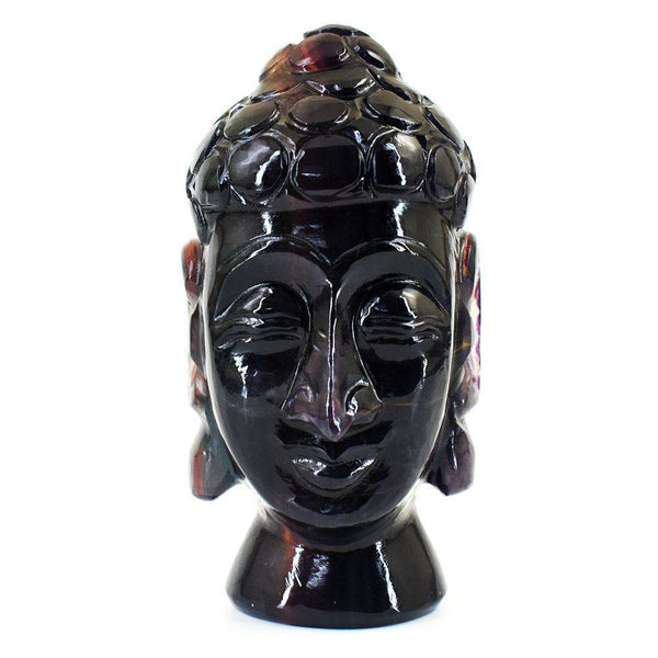 gemsmore:Exclusive Multicolor Fluorite Hand Carved Buddha Head