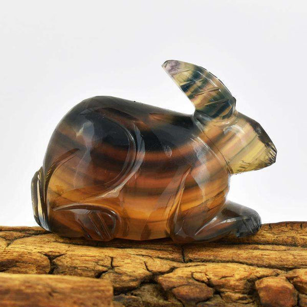 gemsmore:Exclusive Multicolor Fluorite Hand Carved Bunny Gemstone
