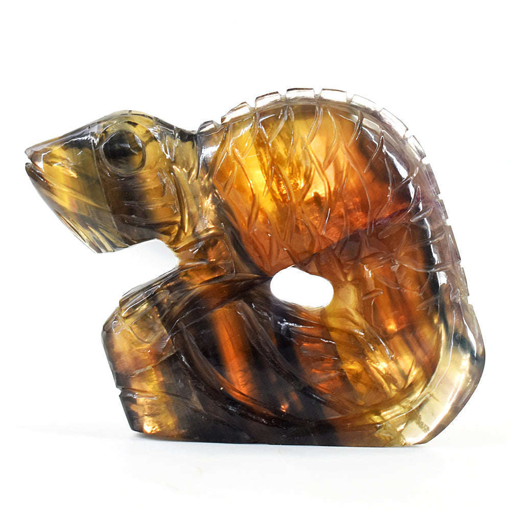 gemsmore:Exclusive Multicolor Fluorite Hand Carved Chameleon