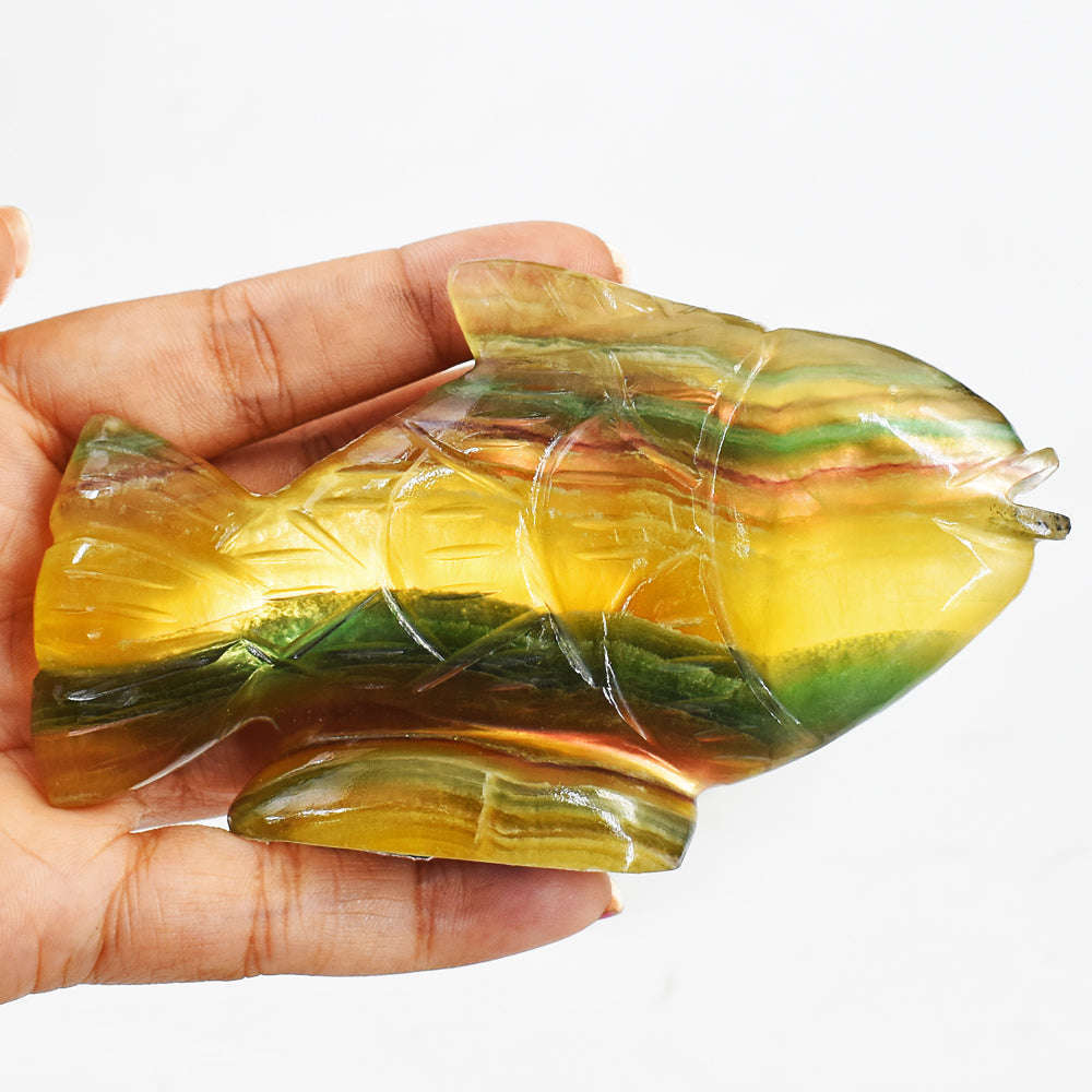 gemsmore:Exclusive Multicolor Fluorite Hand Carved Craftsmen Carved Fish Gemstone