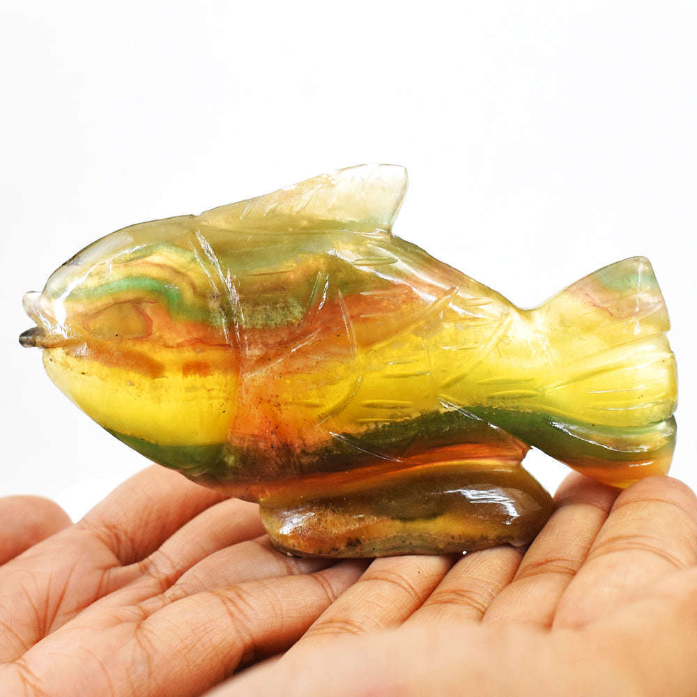 gemsmore:Exclusive Multicolor Fluorite Hand Carved Craftsmen Carved Fish Gemstone