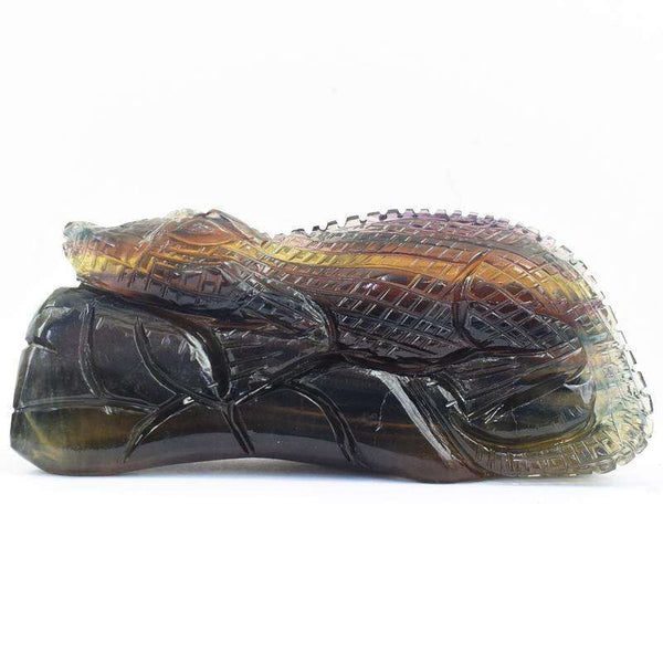 gemsmore:Exclusive Multicolor Fluorite Hand Carved Crocodile