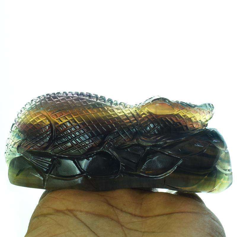 gemsmore:Exclusive Multicolor Fluorite Hand Carved Crocodile