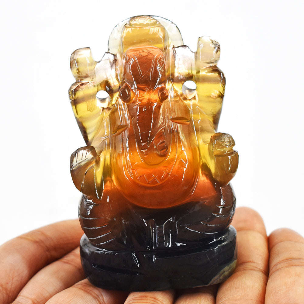 gemsmore:Exclusive Multicolor Fluorite Hand Carved Crystal Gemstone Carving Lord Ganesha