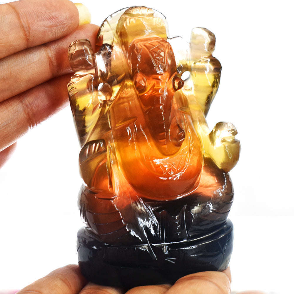 gemsmore:Exclusive Multicolor Fluorite Hand Carved Crystal Gemstone Carving Lord Ganesha