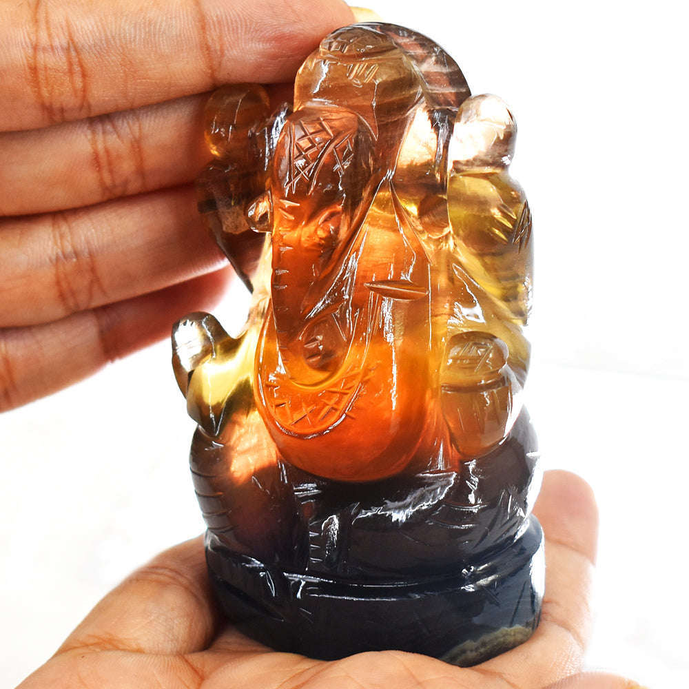 gemsmore:Exclusive Multicolor Fluorite Hand Carved Crystal Gemstone Carving Lord Ganesha