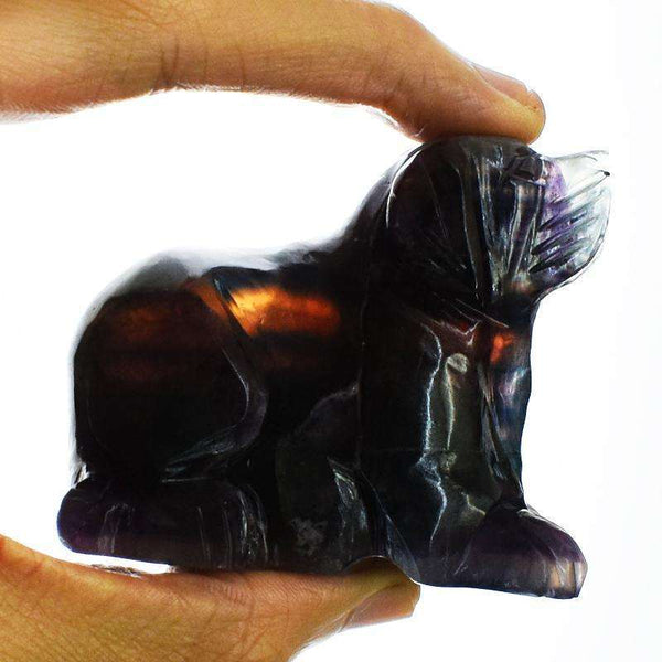 gemsmore:Exclusive Multicolor Fluorite Hand Carved Dog