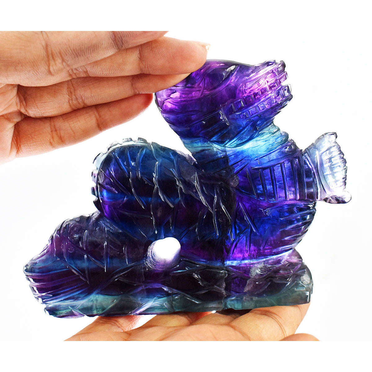 gemsmore:Exclusive Multicolor Fluorite Hand Carved Dragon