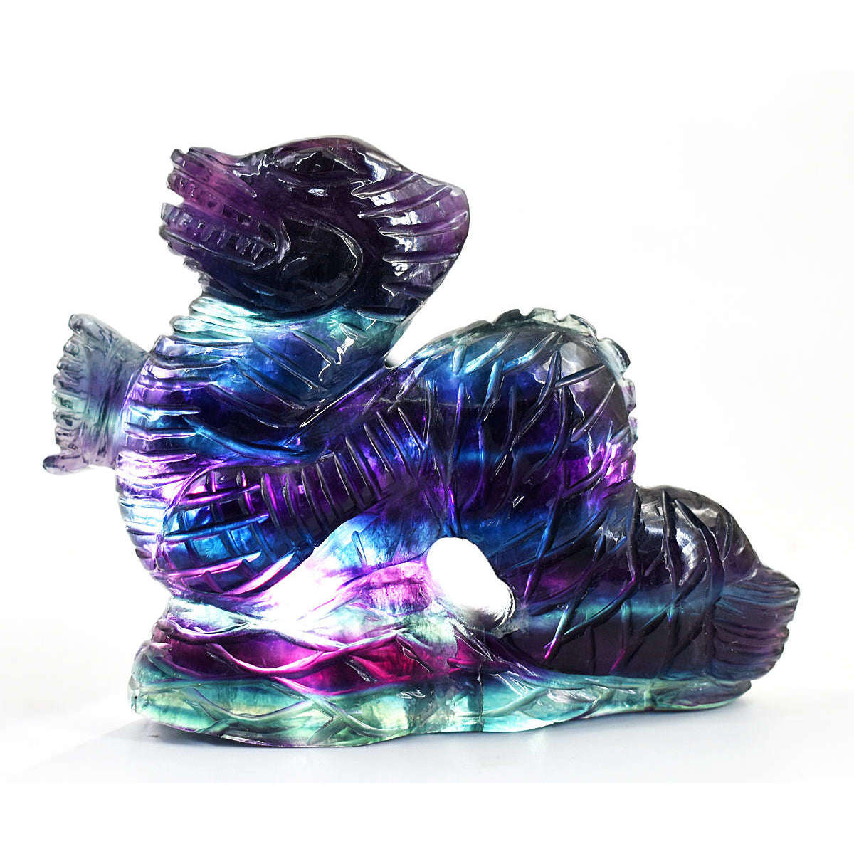 gemsmore:Exclusive Multicolor Fluorite Hand Carved Dragon