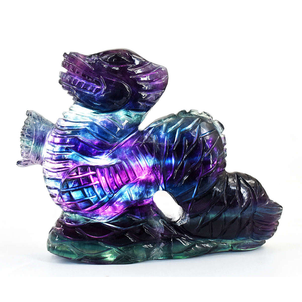 gemsmore:Exclusive Multicolor Fluorite Hand Carved Dragon