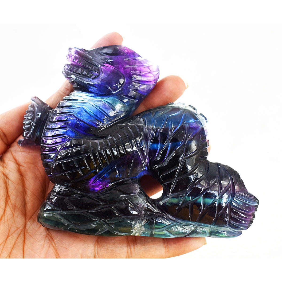 gemsmore:Exclusive Multicolor Fluorite Hand Carved Dragon