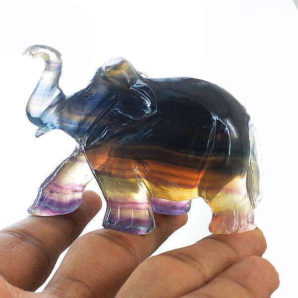 gemsmore:Exclusive Multicolor Fluorite Hand Carved Elephant