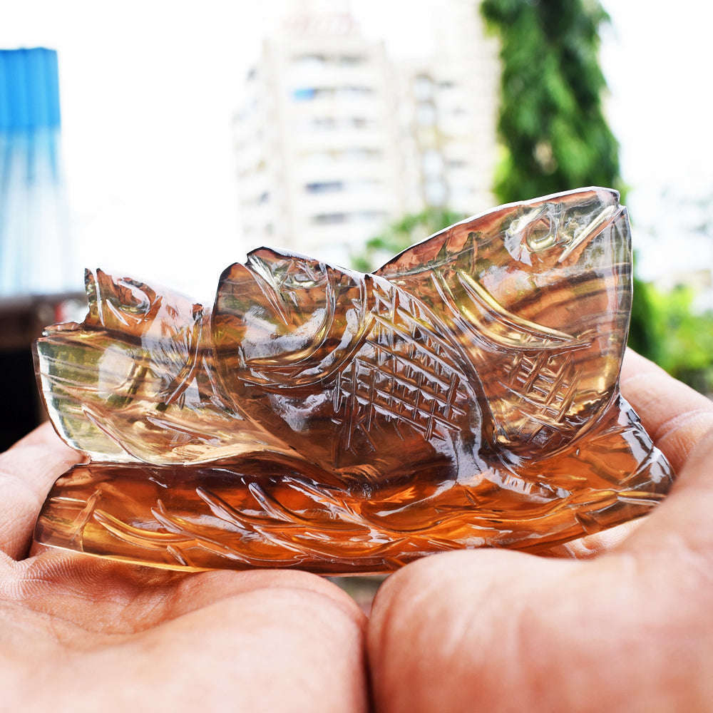 gemsmore:Exclusive Multicolor Fluorite Hand Carved Fish