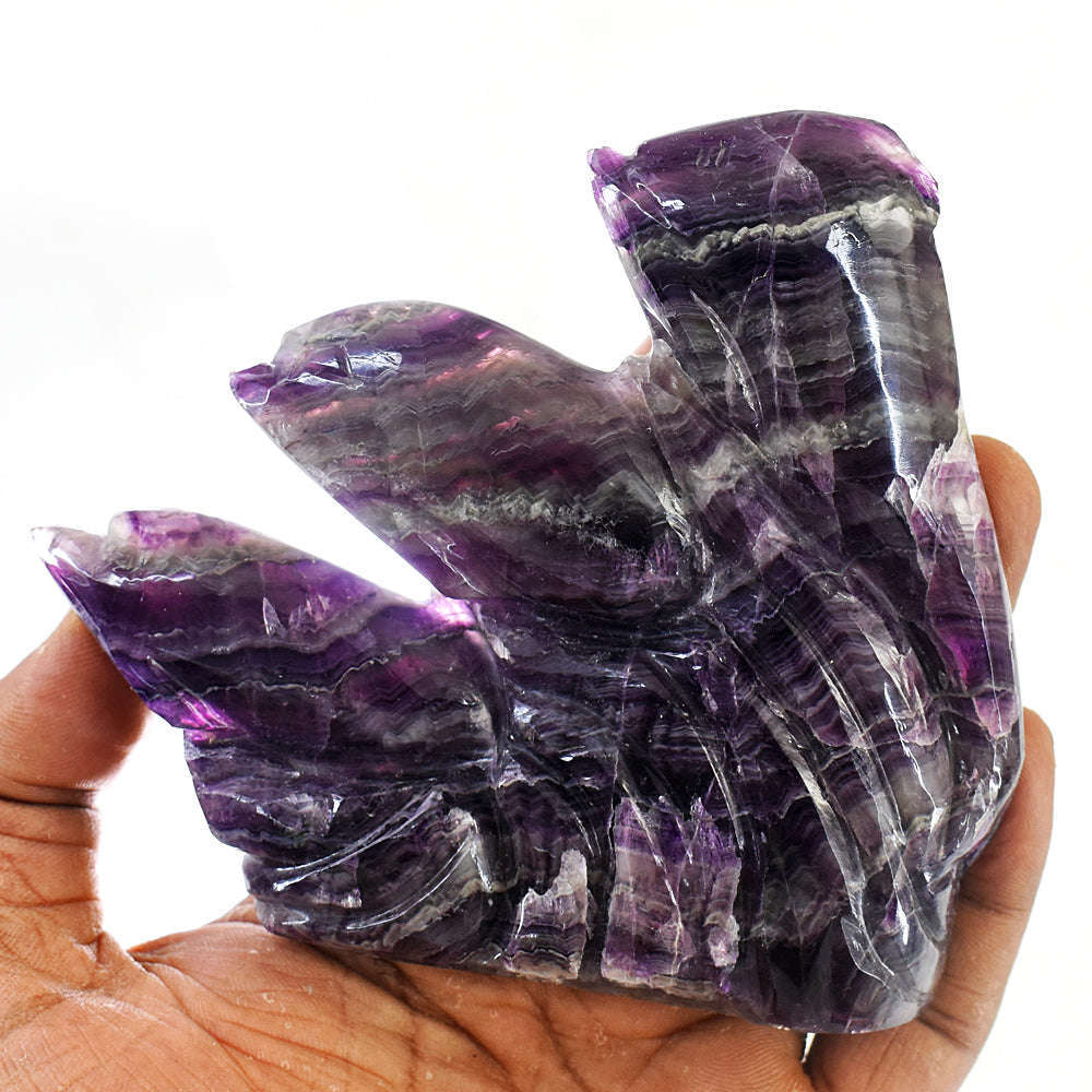 gemsmore:Exclusive Multicolor Fluorite  Hand Carved Fish Family