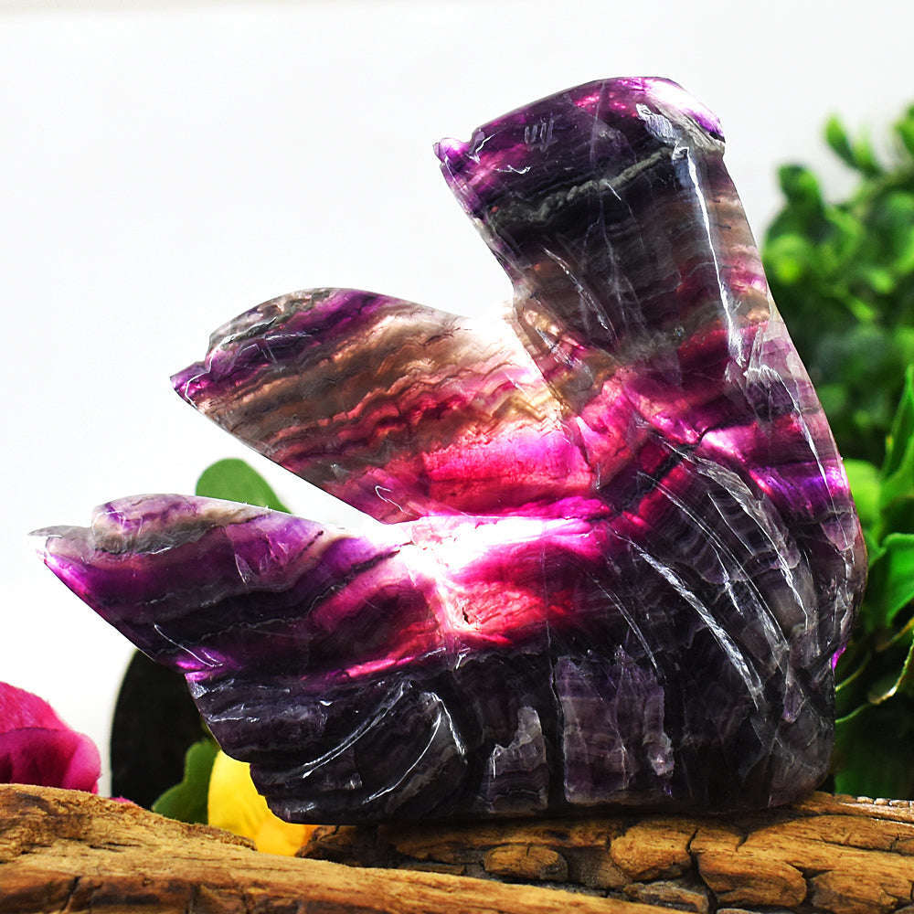 gemsmore:Exclusive Multicolor Fluorite  Hand Carved Fish Family