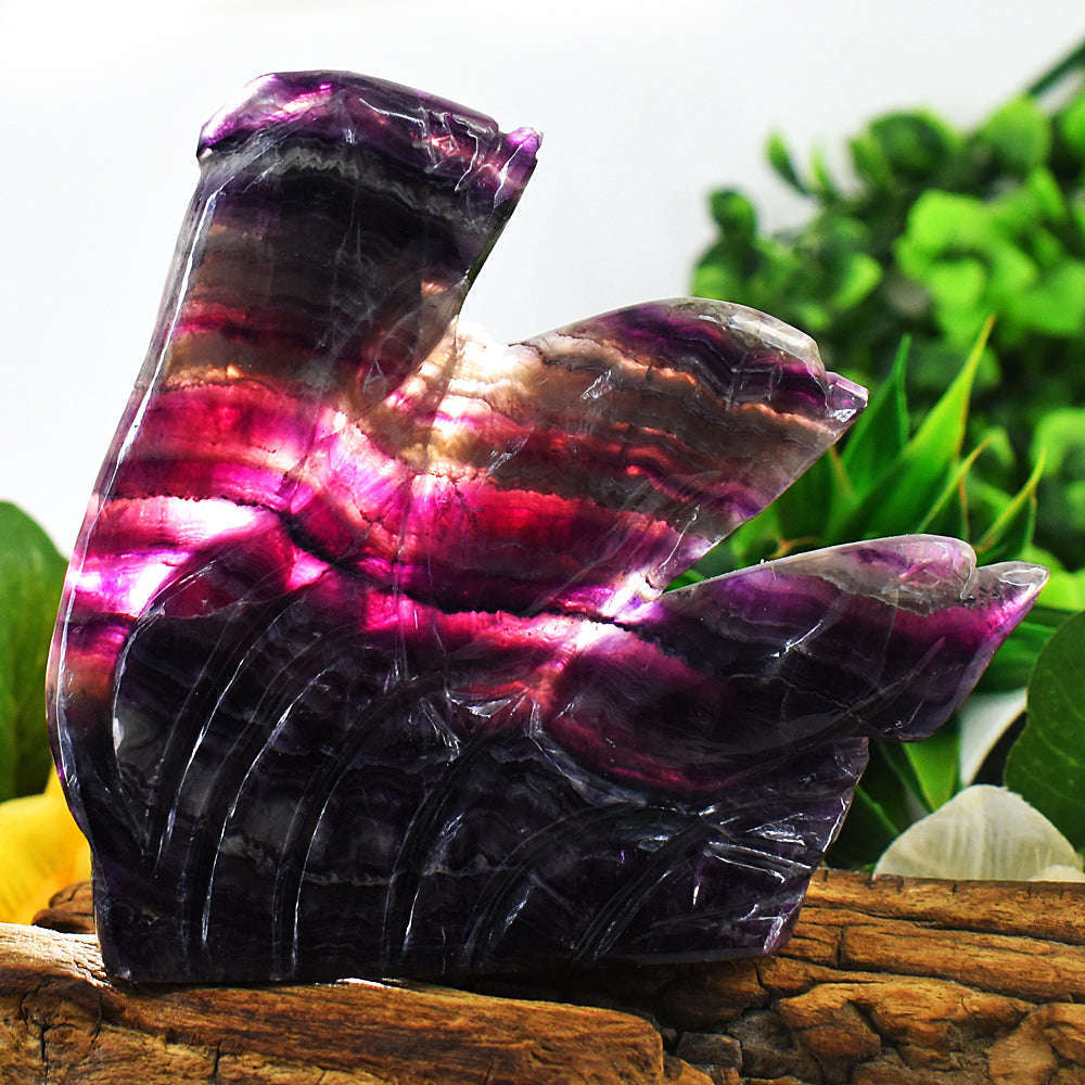 gemsmore:Exclusive Multicolor Fluorite  Hand Carved Fish Family