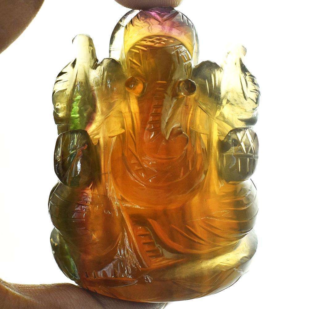 gemsmore:Exclusive Multicolor Fluorite Hand Carved Ganesha