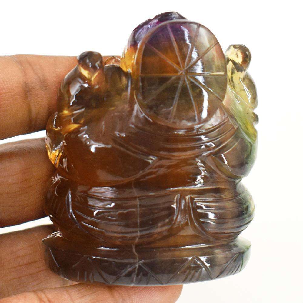 gemsmore:Exclusive Multicolor Fluorite Hand Carved Ganesha