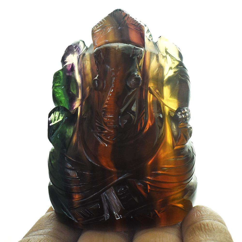 gemsmore:Exclusive Multicolor Fluorite Hand Carved Ganesha