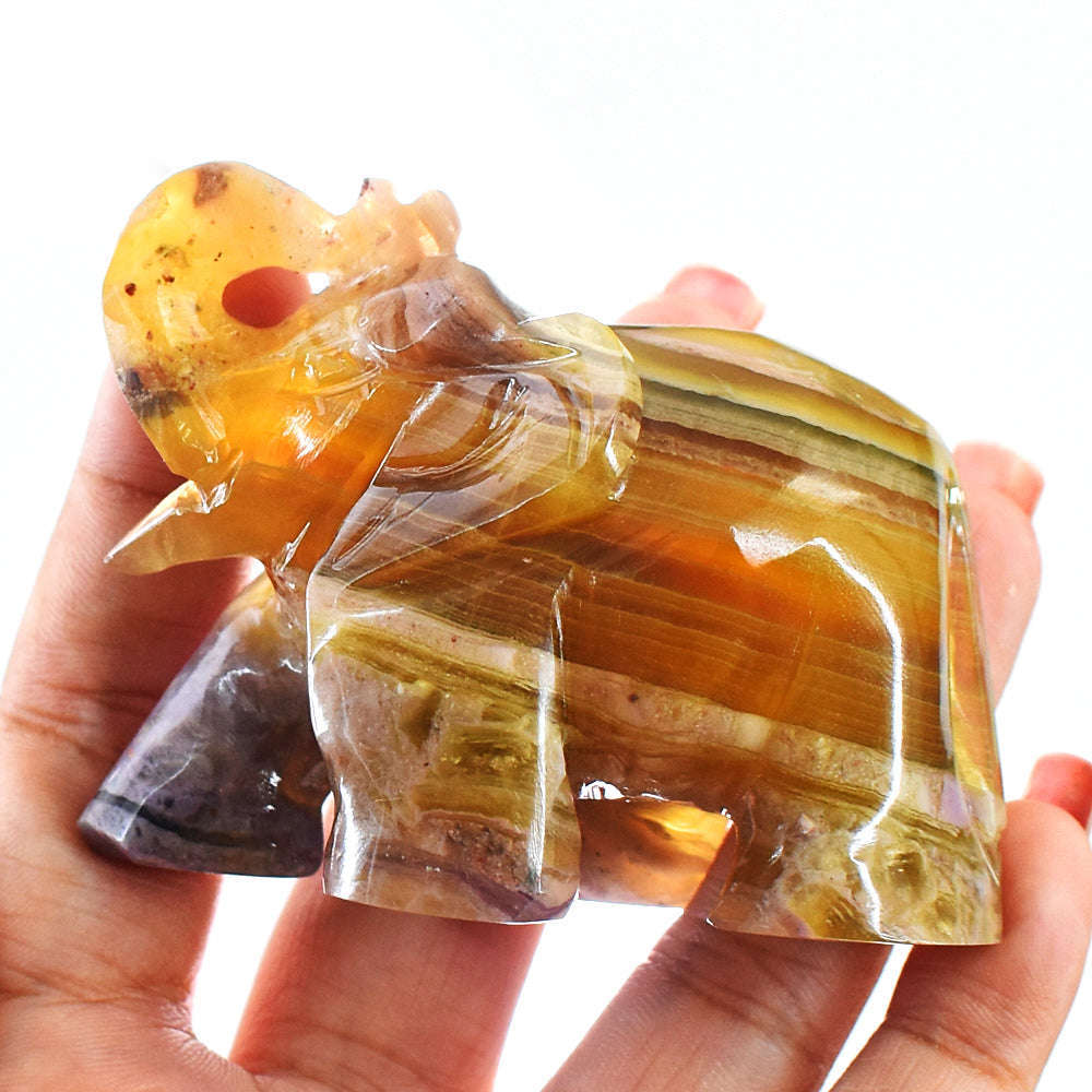 gemsmore:Exclusive Multicolor Fluorite Hand Carved Genuine Crystal Gemstone Carving Elephant