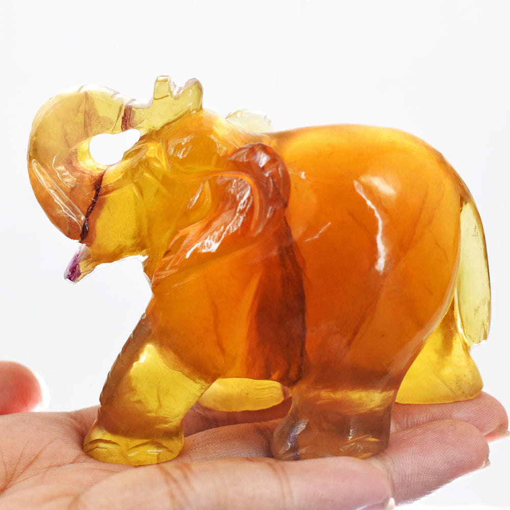 gemsmore:Exclusive  Multicolor Fluorite Hand Carved Genuine Crystal Gemstone Carving Elephant