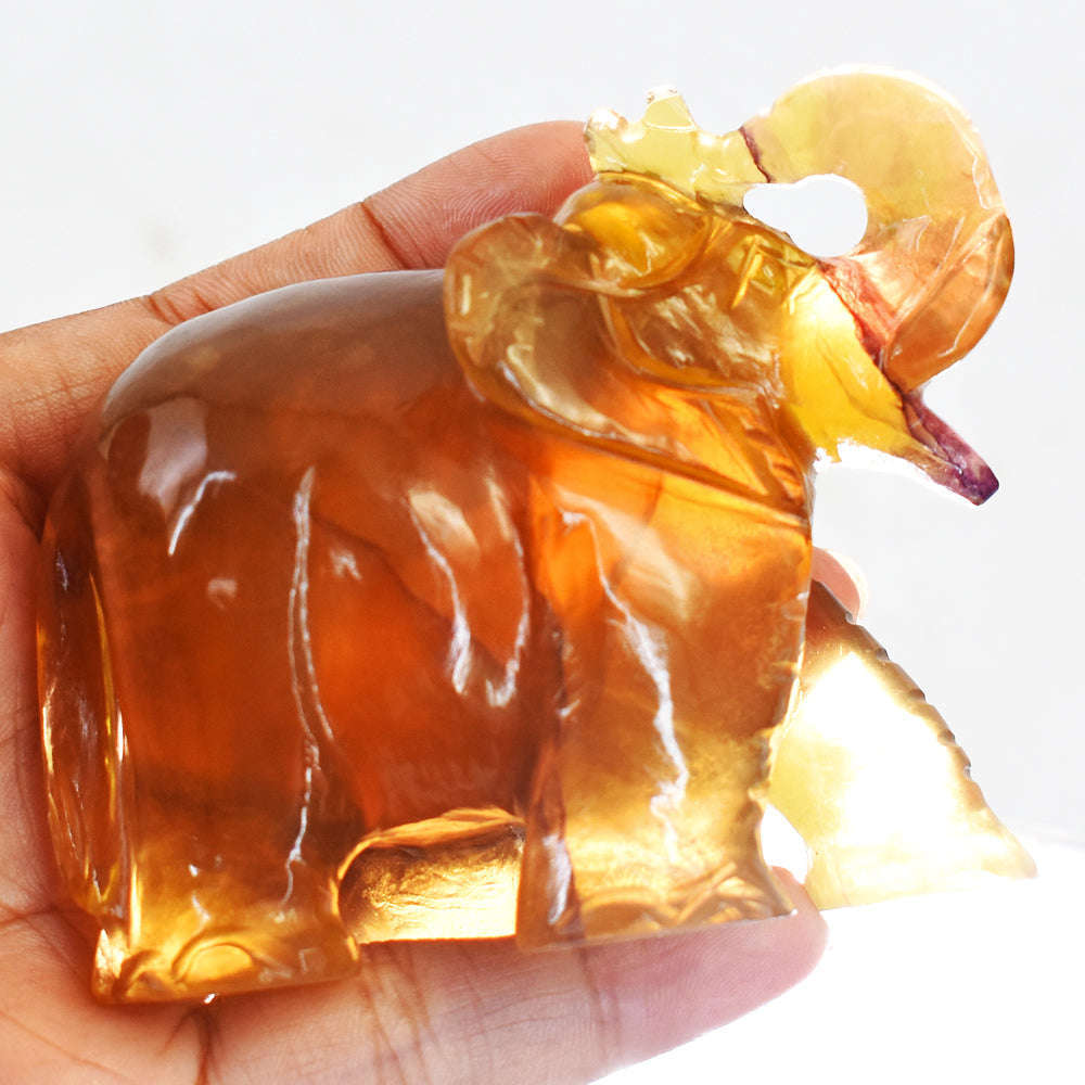 gemsmore:Exclusive  Multicolor Fluorite Hand Carved Genuine Crystal Gemstone Carving Elephant